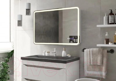 Шкаф с зеркалом для ванной Континент Tokio Led 90x53 (с часами, тепло/холод)