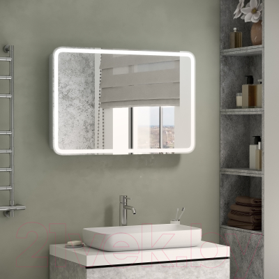 Шкаф с зеркалом для ванной Континент Tokio Led 90x53 (с часами)