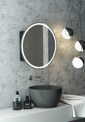 Шкаф с зеркалом для ванной Континент Torneo Black Led D 600 (с подсветкой)