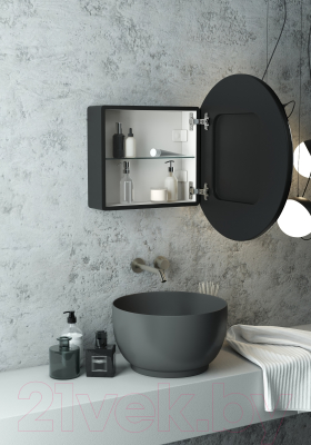Шкаф с зеркалом для ванной Континент Torneo Black Led D 700 (с подсветкой)