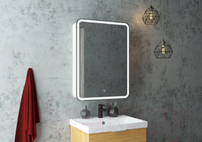 Шкаф с зеркалом для ванной Континент Elliott Led 60x80 R (с розеткой и теплой подсветкой)