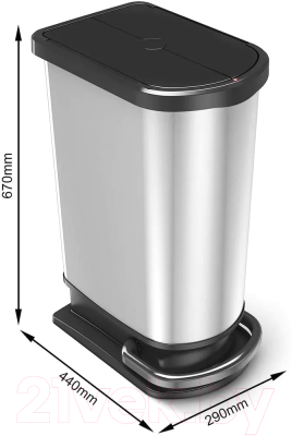 Система сортировки мусора Rotho Duo Paso с педалью / 1166510264 (50л, серебристый)
