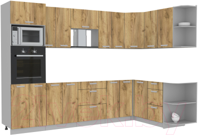 Готовая кухня Интерлиния Мила Лайт 1.68x3.0 правая без столешницы (дуб золотой)