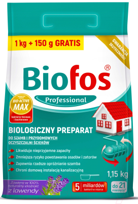 Биоактиватор Biofos Professional порошок для септиков и очистительных станций (1кг+150г, пакет)