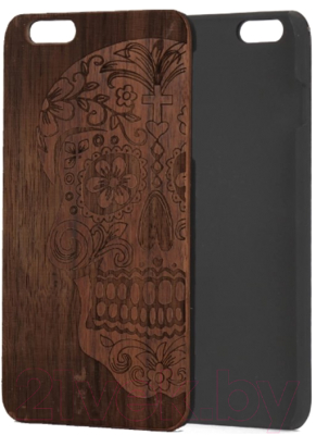 Чехол-накладка Case Wood для iPhone SE 2020/2022 (грецкий орех/череп женский)