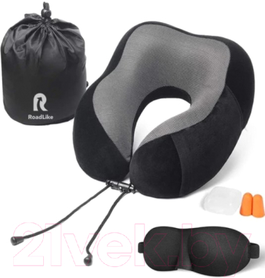 Подушка на шею RoadLike Travel Kit Velvet / 292242 (черный)