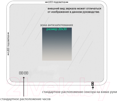 Зеркало Пекам Marta Fly 90x60 / MartaFly-90x60dpcl (с подсветкой, с сенсором на взмах руки, подогревом и часами)