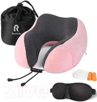 Подушка на шею RoadLike Travel Kit Velvet / 292238 (розовый)