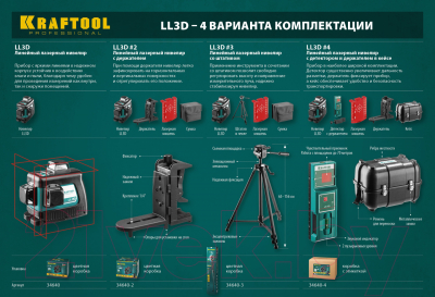 Лазерный нивелир Kraftool LL-3D-2 / 34640-2 (с держателем)