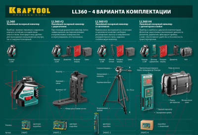 Лазерный нивелир Kraftool LL360-2 / 34645-2 (с держателем)