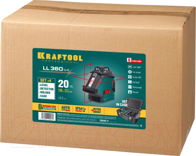 Лазерный нивелир Kraftool LL360-4 / 34645-4 (с держателем и детектором)