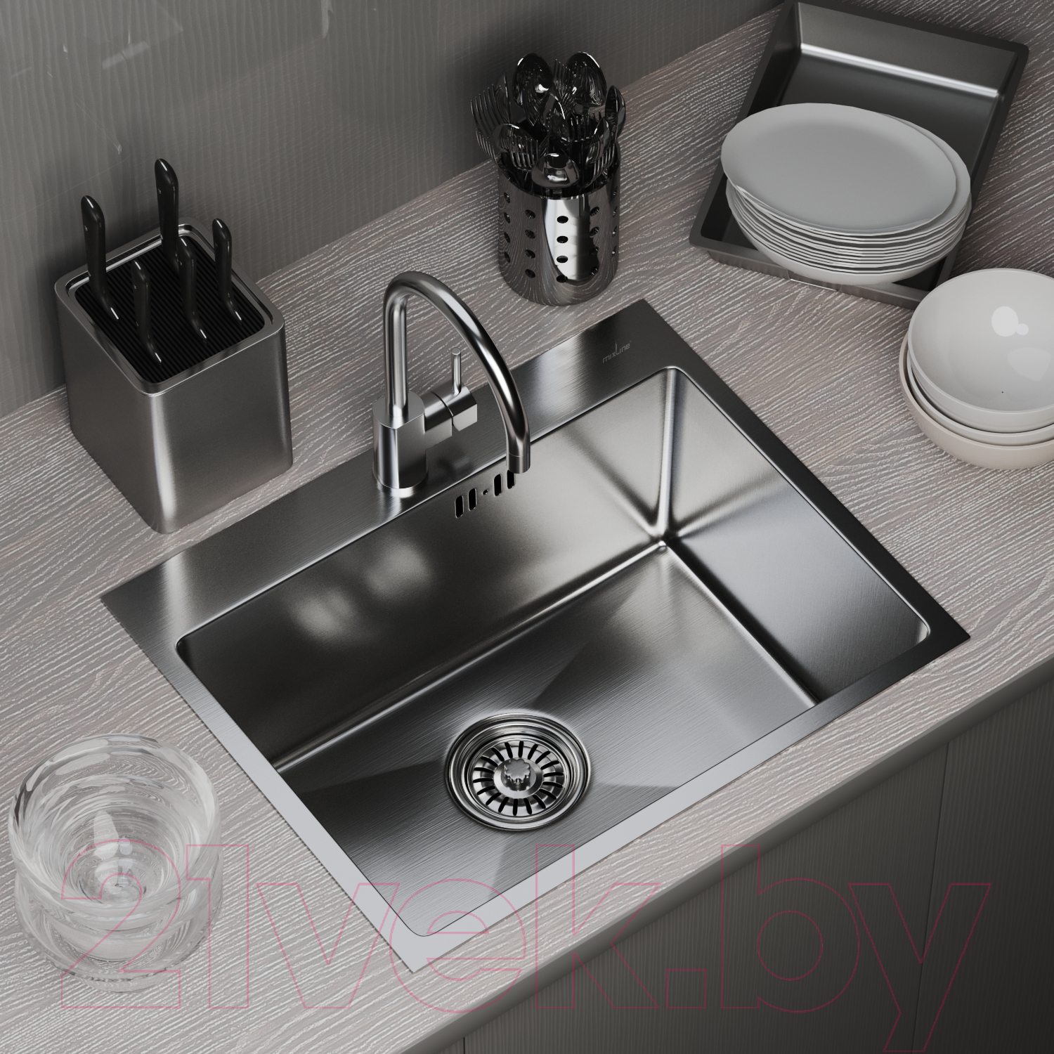 Мойка кухонная Mixline Pro 547233 (сатин, с сифоном) — фото 4