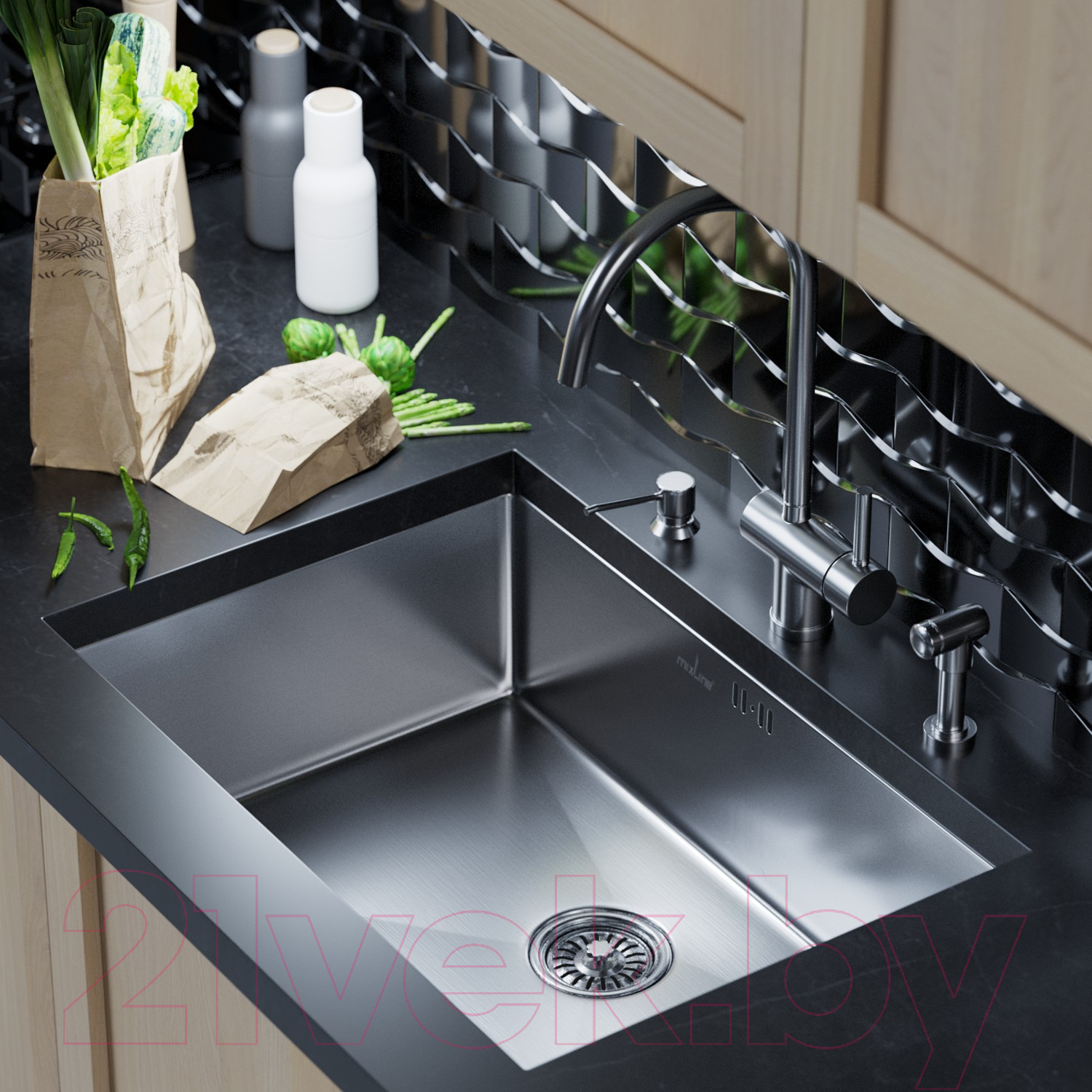 Мойка кухонная Mixline Pro 548572 (сатин, с сифоном) — фото 4