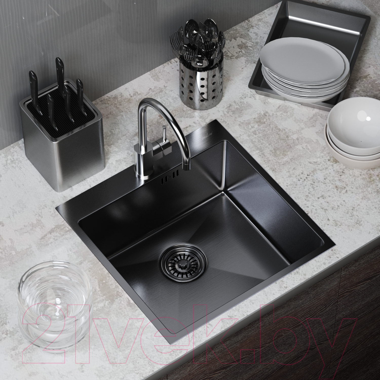 Мойка кухонная Mixline Pro 547230 (черный графит, с сифоном) — фото 5