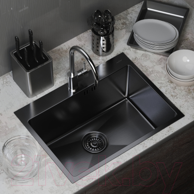 Мойка кухонная Mixline Pro 547236 (черный графит, с сифоном)
