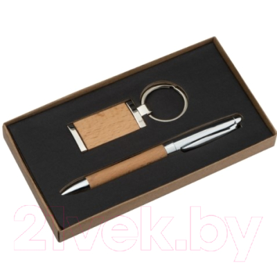 Ручка шариковая имиджевая Easy Gifts Enschede + брелок / 143701 (коричневый/серебристый)