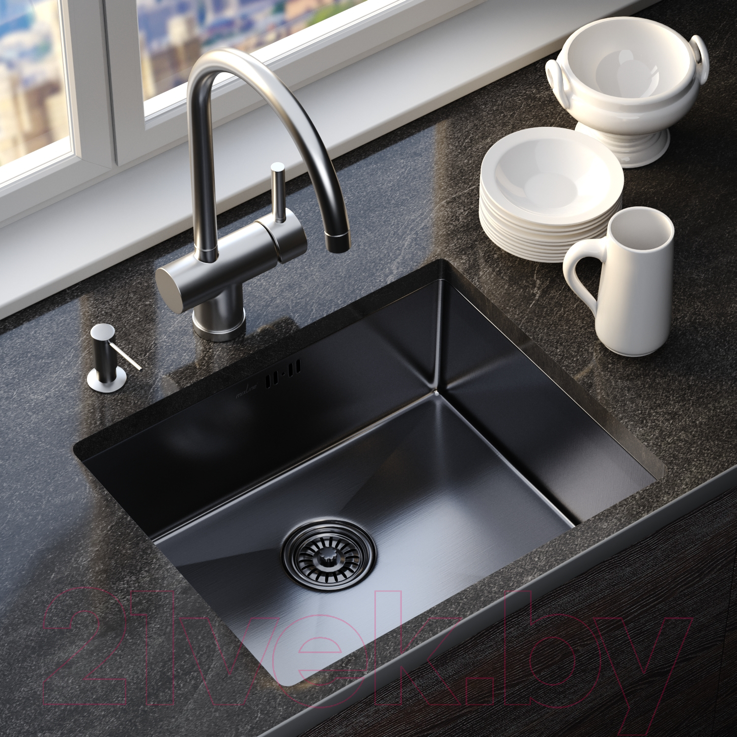 Мойка кухонная Mixline Pro 547232 (черный графит, с сифоном) — фото 5