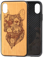 Чехол-накладка Case Wood для iPhone X (грецкий орех/бульдог) - 