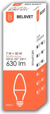 

Лампа, 7W 220V E27 3000K LED-М C37