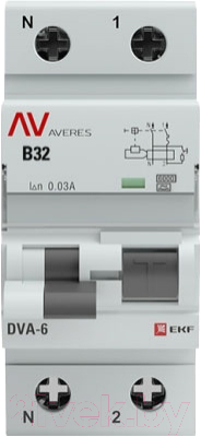 Дифференциальный автомат EKF Averes DVA-6 2P 32А 30мА (B) 6кА тип A / rcbo6-1pn-32B-30-a-av