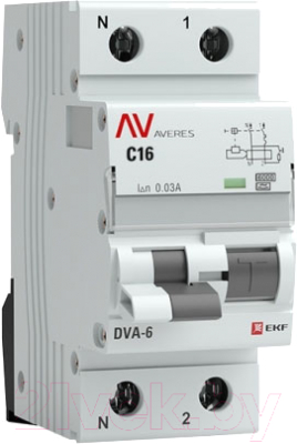 Дифференциальный автомат EKF Averes DVA-6 2P 16А 30мА (C) 6кА тип A / rcbo6-1pn-16C-30-a-av