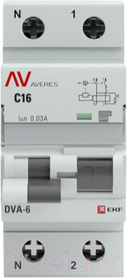 Дифференциальный автомат EKF Averes DVA-6 2P 16А 30мА (C) 6кА тип A / rcbo6-1pn-16C-30-a-av