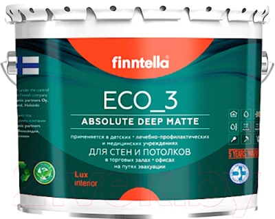 Краска Finntella Eco 3 Wash and Clean Полиуретан-латексная База А / F-08-1-1 (900мл, глубокоматовая)