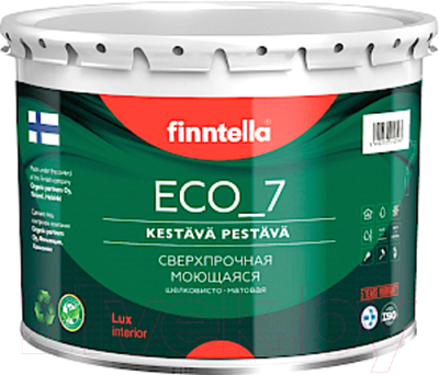 Краска Finntella Eco 7 Полиуретан-латексная от плесени База А / F-09-1-3 (2.7л, шелковисто-матовый)