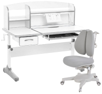 Парта+стул Anatomica Uniqa Armata Duos с надстройкой и подставкой для книг (белый/серый/серый) - 