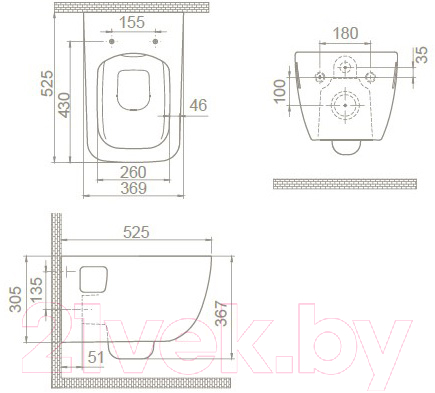 Унитаз подвесной CeraStyle Aqua Безободковый HC00706PN00