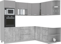 Кухонный гарнитур Интерлиния Мила Лайт 1.88x2.4 правая без столешницы (серебристый/бетон) - 