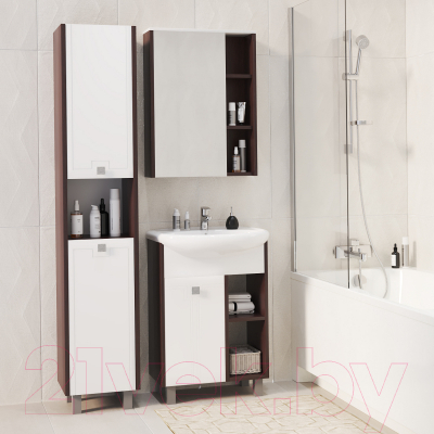 Шкаф с зеркалом для ванной Mixline Боско 65 522472 (белый/венге)