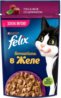 Влажный корм для кошек Felix Sensations с уткой и шпинатом в желе (75г) - 