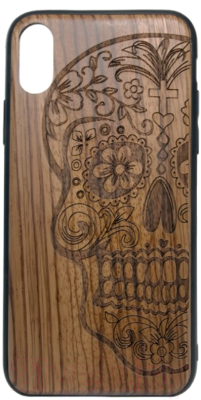 Чехол-накладка Case Wood для iPhone X (зебрано/череп женский)