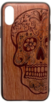 Чехол-накладка Case Wood для iPhone X (палисандр/череп женский) - 
