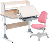 Парта+стул Anatomica Study-100 Lux Armata с органайзером (клен/серый/розовый) - 