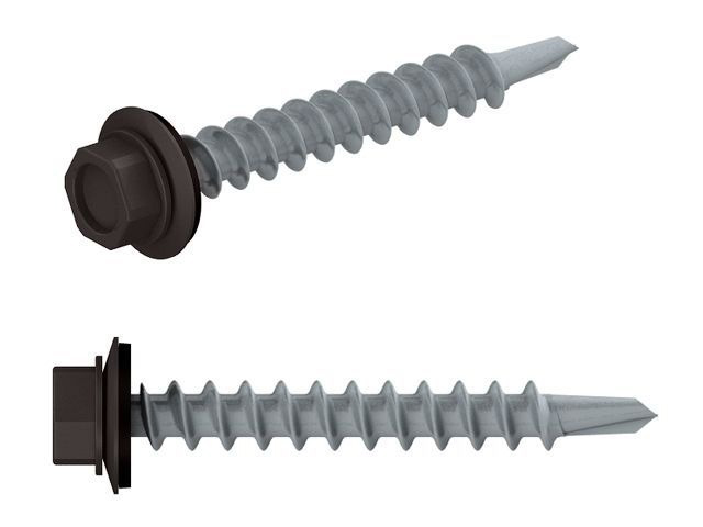 Саморез Starfix Кровельный по металлу 4.8x19 шайба с прокл. PT3 / SMC2-22690-250 (250шт, оцинкованный, RAL 8019 серо-коричневый) — фото 2