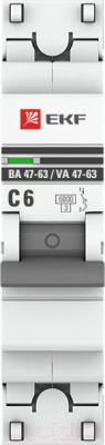 Выключатель автоматический EKF PROxima ВА 47-63 1P 6А (C) 6kA / mcb4763-6-1-06C-pro