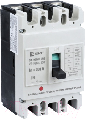 Выключатель автоматический EKF Basic ВА-99МL 250/200А 3P 20кА / mccb99-250-200mi
