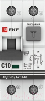 Дифференциальный автомат EKF PROxima АВДТ-63 10А 30мА / DA63-10-30e