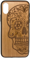 Чехол-накладка Case Wood для iPhone X (черешня/череп женский) - 