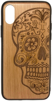 Чехол-накладка Case Wood для iPhone X (черешня/череп женский)