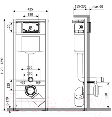 Унитаз подвесной с инсталляцией KK-POL Latona T/018/0/K + ZSP/440/0/K + SPP/028/0/K