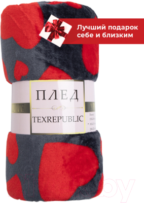 Плед TexRepublic Absolute Сердечки Фланель 140x200 / 37386 (красный/темно-серый)