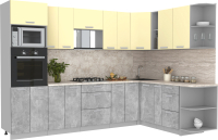 Кухонный гарнитур Интерлиния Мила Лайт 1.88x3.0 правая без столешницы (ваниль/бетон) - 