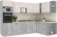 Готовая кухня Интерлиния Мила Лайт 1.88x3.0 правая без столешницы (вудлайн кремовый/бетон) - 