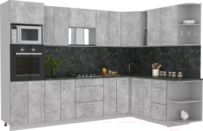 Готовая кухня Интерлиния Мила Лайт 1.88x3.0 правая без столешницы (бетон)
