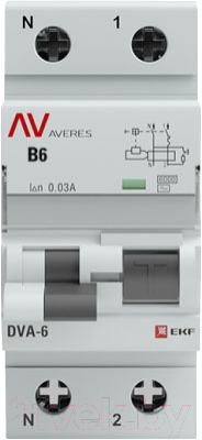 EKF Averes DVA-6 2P 6А 30мА (B) 6кА тип AC / rcbo6-1pn-6B-30-ac-av ...