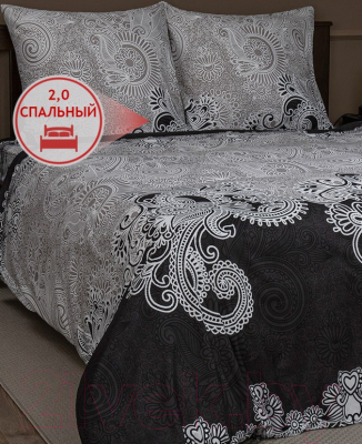 Комплект постельного белья Amore Mio Мако-сатин Setoff Микрофибра 2.0 24210 / 92992 (черный/белый)
