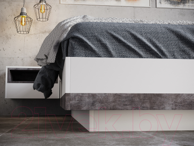 Двуспальная кровать Doma Лотос парящая 160x200 (белый/бетон серый)